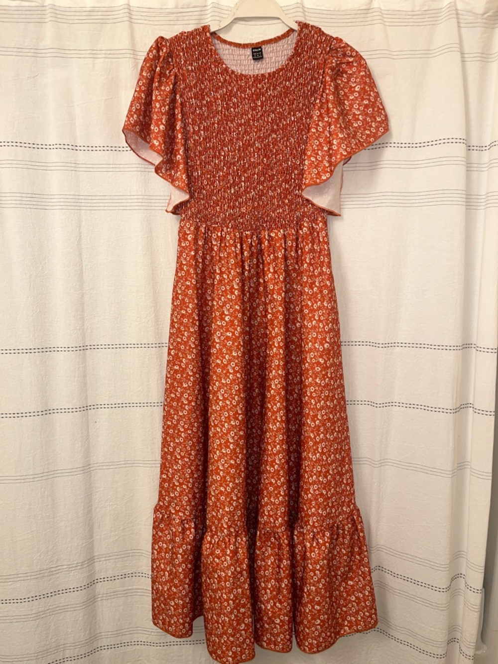 NWOT!! SHEIN Rust Red Floral Smocked Dress
